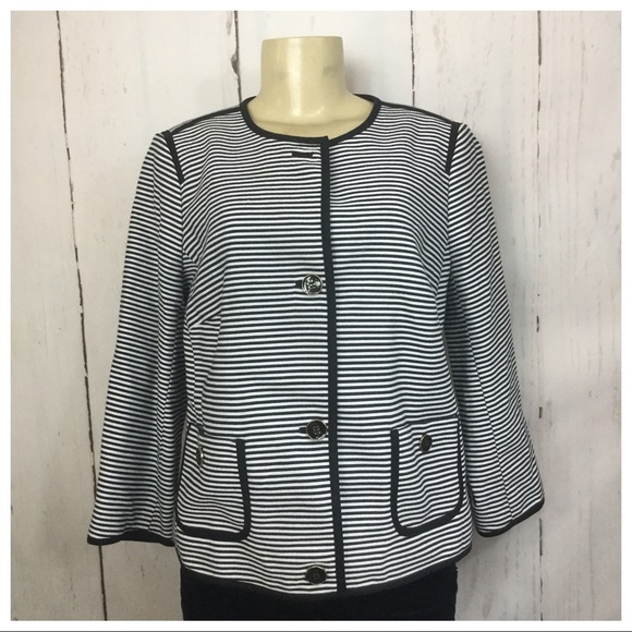 Talbots Jackets & Blazers - Talbots Black/White Petite Striped Blazer Sz 12WP